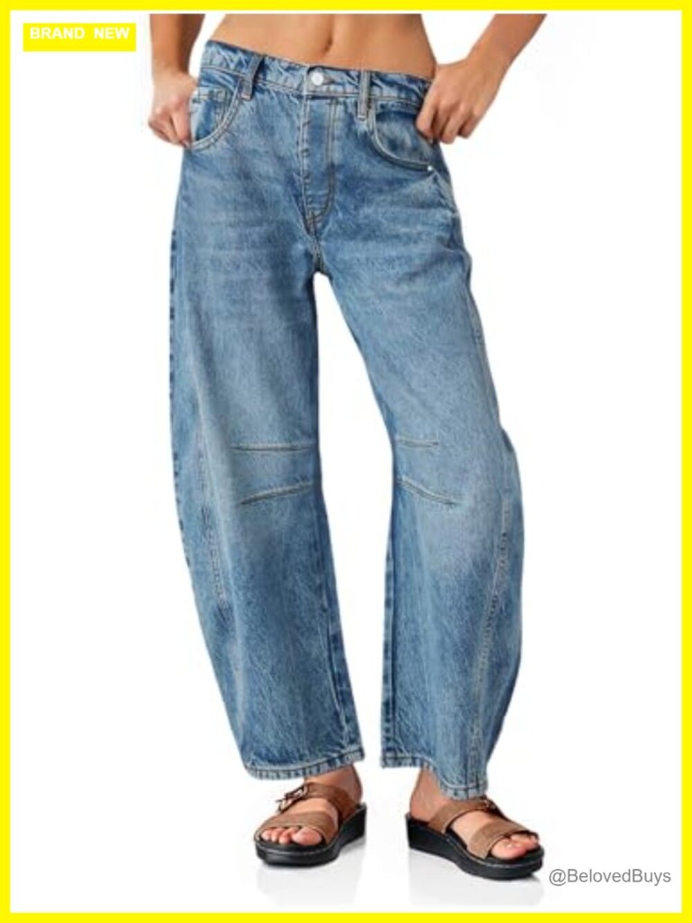 Womens Baggy Boyfriend Jeans Wide Leg Mid Rise Barrel Ankle Denim Pants